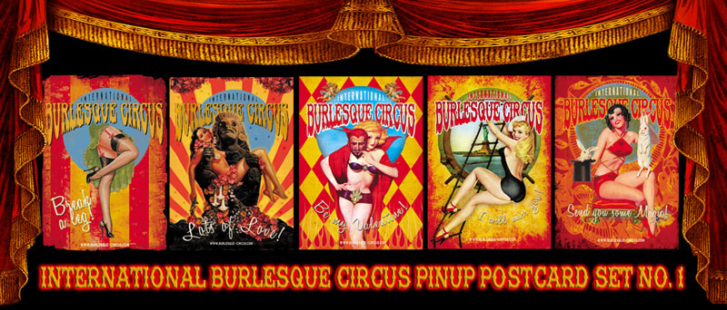 International Burlesque Circus Vintage Retro 50 Pinup postcard set No.1