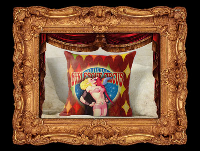 Get your souvenirs of the International Burlesque Circus - the Once Upon A Time edition. Pillows and cushion covrs, stickers, magnets, phone cases, burlesque apparel, beautiful home and living pin-up girl gifts with the colourful vintage circus design.