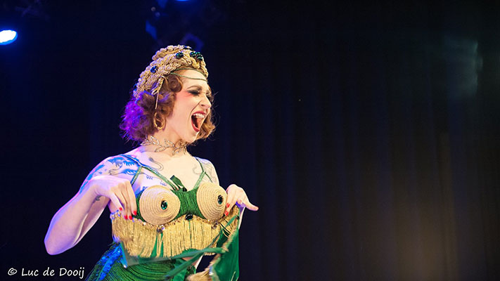 Janet Fischietto  at the Santa & his girls edition of the International Burlsque Circus