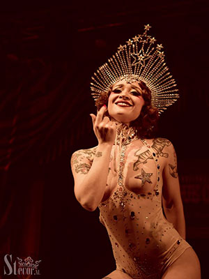 Janet Fischietto  at the Santa & his girls edition of the International Burlsque Circus