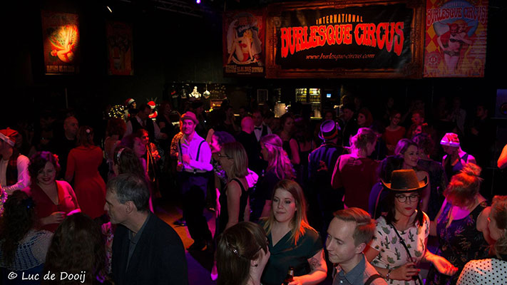 audience  at the Santa & his girls edition of the International Burlsque Circus
