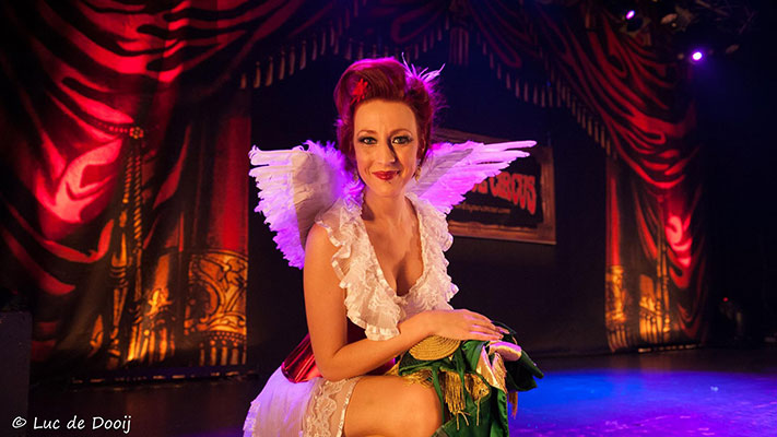 stagekitten Maggie  at the Santa & his girls edition of the International Burlsque Circus